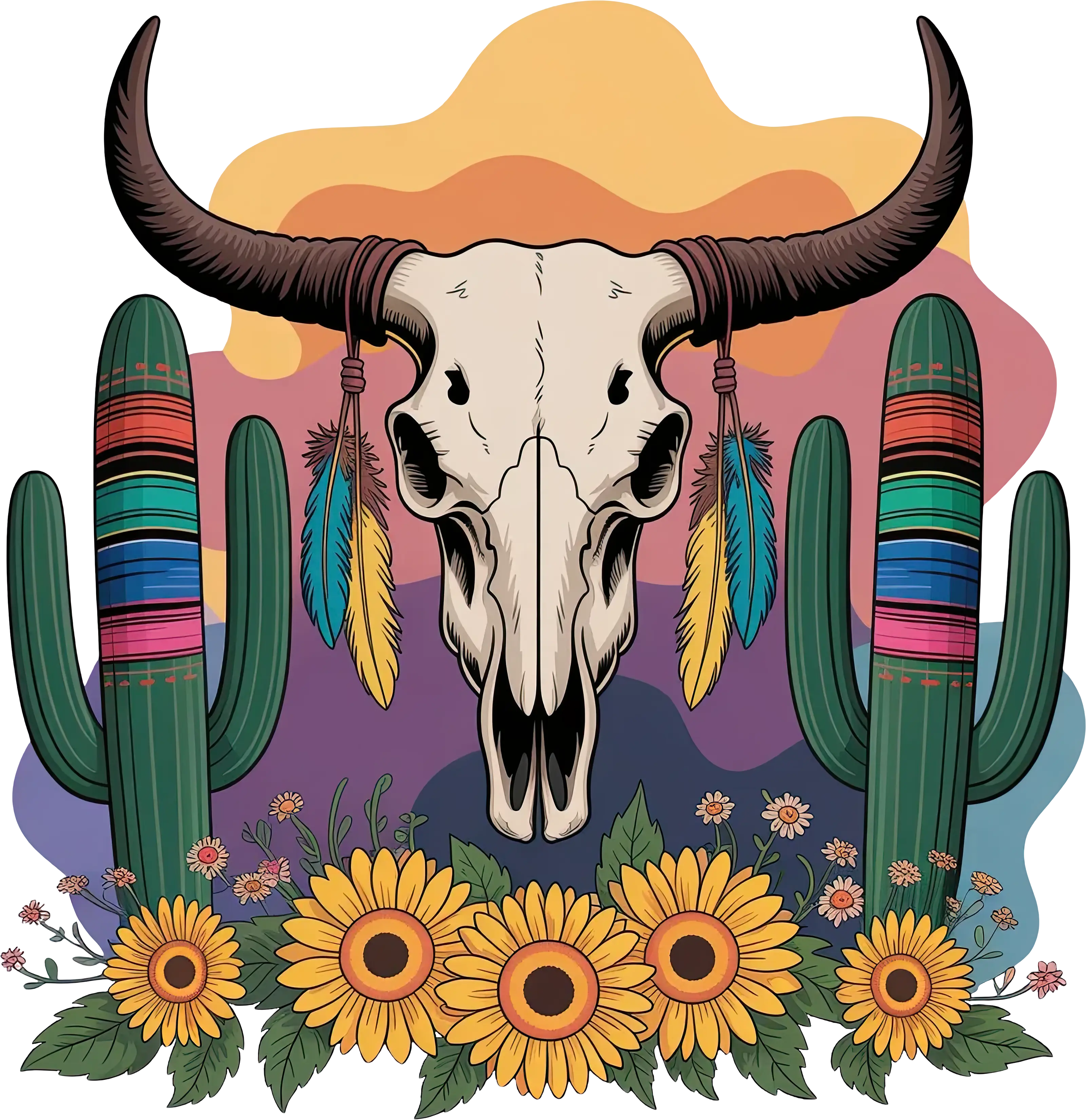 DTF Transfer – GW Cow Skull Multi Sizes