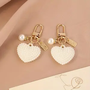 Heart-Shaped Artificial Beaded Keychain Set, Bag Accessories, Key Ring Pendant, 2pcs, Perfect for Bags and Keys