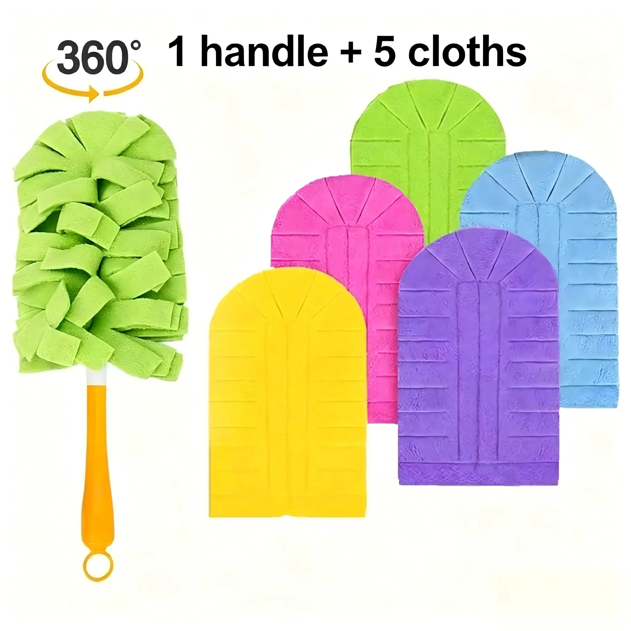 A Set of 5 Pcs Reusable Fleece Duster Refills (Handle included),Feather Flat Dusters,Multi Surface Washable Cleaning Pads Tools for Home,Blinds,Car,Pet,Furniture,Fans,Hand Tools Kits.