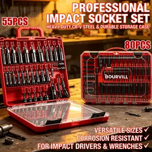 BOURVILL 80/55 Pcs Socket Tool Set | Premium Portable Multi-Function Automotive Repair Tool Set | Durable Metal Home Tool Box | Exquisite Gift