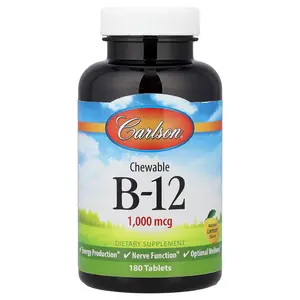 Carlson Chewable B-12, Natural Lemon, 1,000 mcg, 180 Tablets