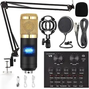 V8 Sound Card Set, 1 Set Live External Mixing Board, Voice Converter Sound Card with Multiple Sound Effects, for Live Recording of Home KTV Voice Chat