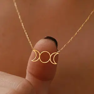 [Minimalist Trident Necklace] 1 Women's Minimalist Trident Geometric Hollow Totem Moon Constellation Circle Five-Pointed Star Pendant Metal Necklace Amulet Piece of Jewelry Suitable for Versatile Travel Party Snake Year New Year Valentine's Day Mother's D