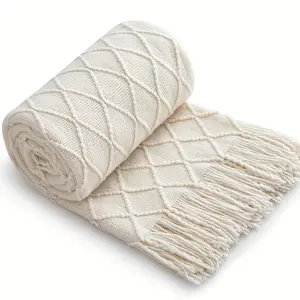 Large White Tassel Throw Blanket Suitable for - - Bedspread, Sofa Couch Bed Cover, Travel & Outdoor Use - Soft Cozy Lightweight Bedspread with Elegant Tassels, Machine Washable, Perfect Gift (White & Multicolor)