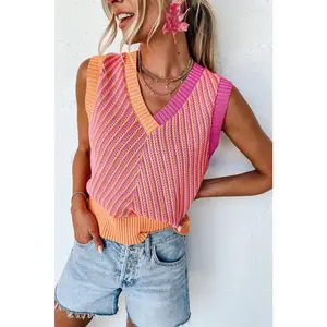 Contrast Chevron Knit V Neck Sweater Vest