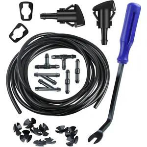 Windshield Washer Nozzles Kit Replacement for Chrysler Dodge Ram, Windshield Washer Nozzle Hose Kit with 157-Inch Windshield Fluid Hose, 2 Sprayer Nozzels with Gaskets, 6 Hose Connector BLue