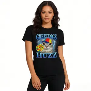 Women Men Kids Lollipop Cat Meme T Shirt Huzz Funny Silly Cats Brainrot Graphic Tees Oversized Comfortable Short Sleeve Tops winter clothes trench coat