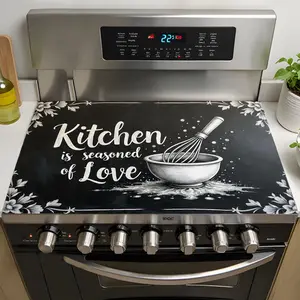 1pc a Floral Design Stove Top Cover for Electric Stoves, Featuring a Seasoned with Love Theme. This Glass Cover Serves As Art Decor, a Dish Drying Mat, And Is Heat Resistant, Suitable for Oven Use