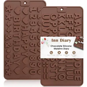 Silicone Letter and Number Chocolate Molds With Happy Birthday Cake Decorations Symbols, 2 Pcs