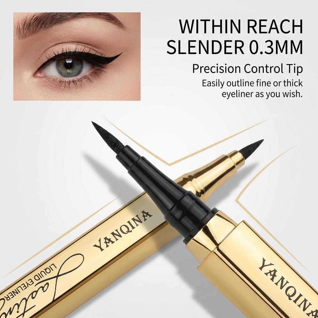 Waterproof Liquid Eyeliner - Smudge-proof, smear-proof, long-wearing, ultra-fine precision tip for effortless sharp lines and smooth application. High-intensity black color payoff, quick-dry formula, no flaking or fading.