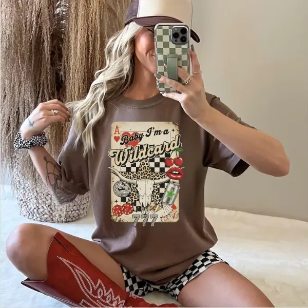 Baby I'm A Wildcard Western T-Shirt, Trendy Cowgirl Graphic Tee, Retro Wildcard Aesthetic Top, Southern Girl Western Shirt, Country Music Concert