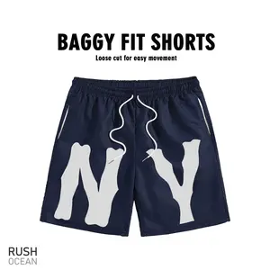 Men’s Navy NY Bone Graphic Drawstring Shorts – Lightweight Breathable Athletic Shorts, Casual Streetwear Outdoor Shorts for Fishing, Beach & Summer Activities