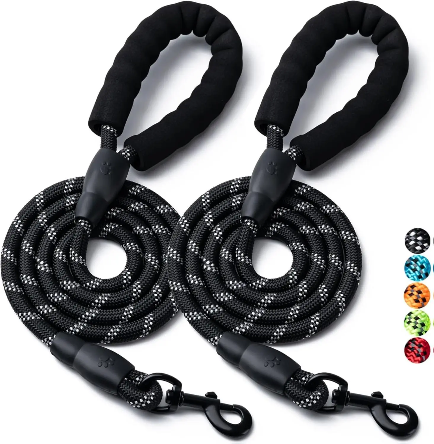 2 Pack Dog Leash 4/5/6 FT Heavy Duty Nylon Rope Pet Leashes with Comfortable Padded Handle Reflective Dog Leashes for Small Medium and Large Dogs 5FT-1/2 Black Black