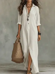 2026 Women Boho Maxi Dress & Shirt Set – Long Sleeve Button Up Bohemian Shirt Dress, Casual Summer Beach Outfit, Relaxed Chic Vacation Dress