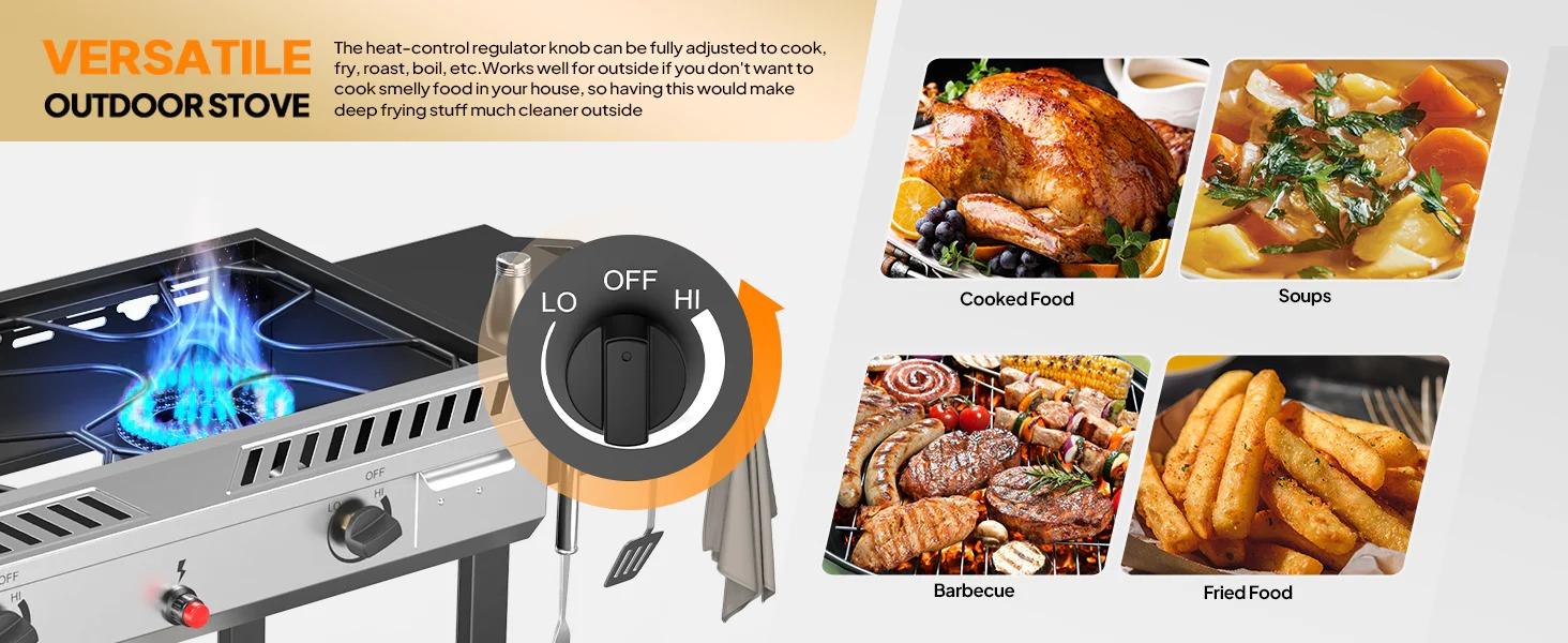 [TOP RATED - FLASH SALE] ROVSUN 2-Burner 150000 BTU Camping Propane Stove with Wheels & Side Shelves