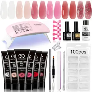 Dld Six Color Quick Nail Extension Gel Set, Nail Builder Gel Kit, Includes UV Lamp, 100 Nails, DIY Manicure Kit, Bare///glitter, Beginner Friendly