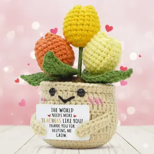 OASSIE Teacher Appreciation Gifts - Mini Handmade Positive Tulip Flowers Crochet with Message Card - Valentine Teachers Day Graduation End of The Year Birthday Christmas Thank You Gifts for Teachers Women