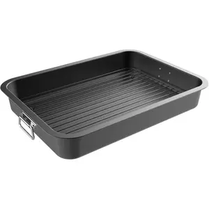 Roasting Pan with Flat Rack-Nonstick Oven Roaster and Removable Tray-Drain Fat and for Healthier Cooking-by, Black, 16.5 inch