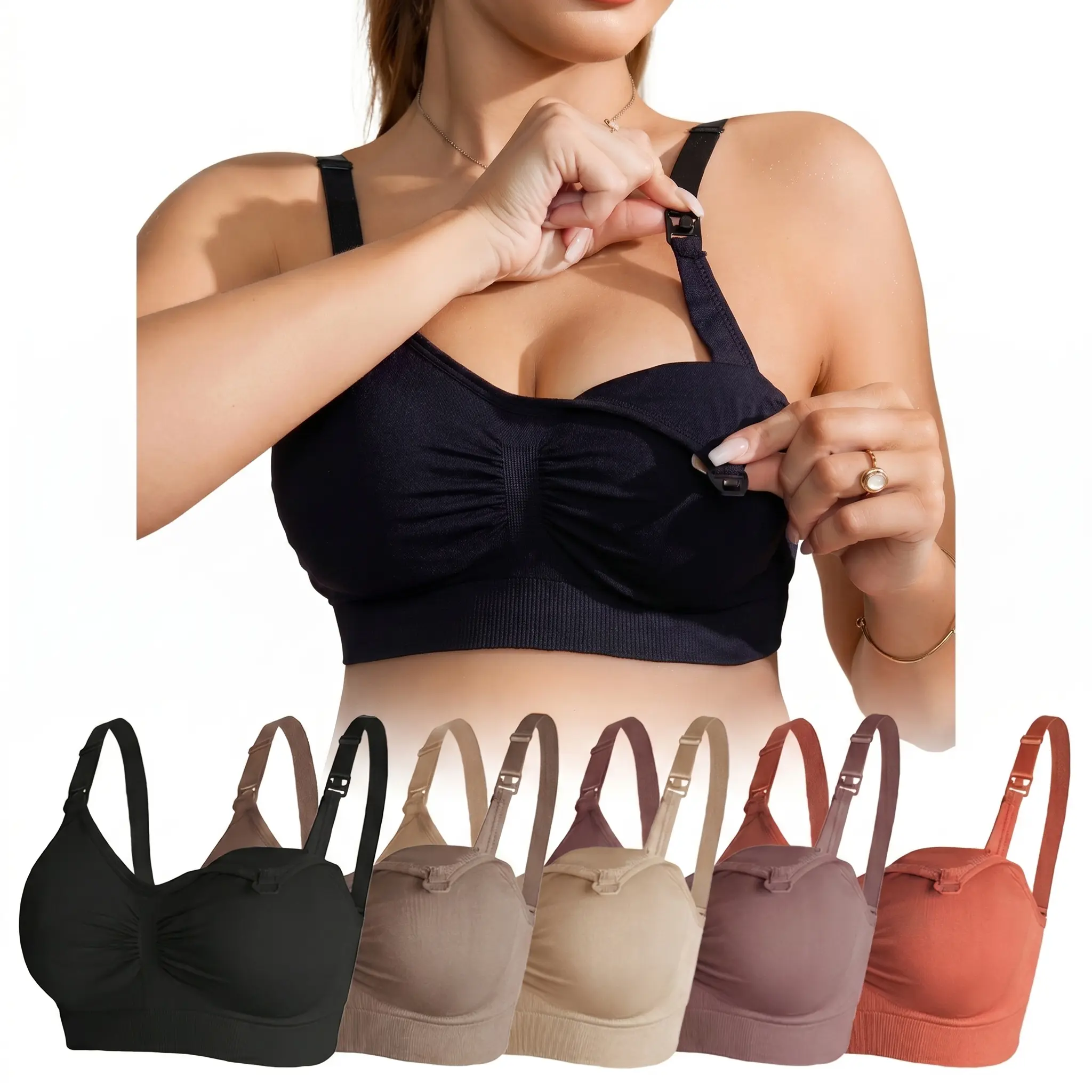 5-Pack Women's Seamless Maternity & Nursing Bras, Full Coverage Wireless Design for Pregnancy with Clip-Down Access & Removable Pads