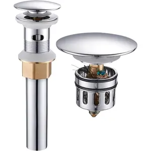 Vessel Sink Drain,Bathroom Pop-up Drain with Detachable Basket Stopper, Anti-Explosion and Anti-Clogging Drain Strainer, Sink Drain Assembly with Overflow Polished Chrome,  RWF083H