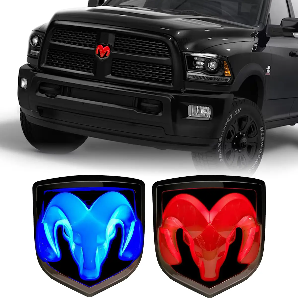 Universal Glowing Ram-Style Badge | 12V Front/Rear Emblem Light with 3 Color Options/Custom LED Grille Accent Light - Red/ Led Logo