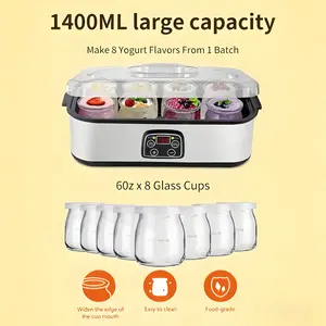 Customizable Yogurt Fermenter with 8 Glass Jars 1400ML Large Capacity Precise Temp & Time Control for Optimal Fermentation