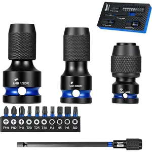 to 1/4 Hex Converter, 1/2 3/8 1/4-INCH Drive Female to 1/4-Inch Hex Adapter,  Wrench Adapters, Quick-Change Chuck, Cr-Mo Steel, Bit Holder 150mm,  Bits