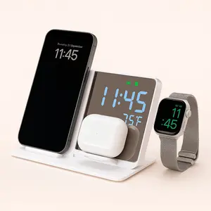 3-in-1 Wireless Charging Station with LED Clock – For iPhone, Watch & AirPods