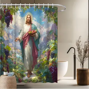 1pc Animal Theme Bath Curtain-2D Colorful Fruit Landscape, Natural Scenery Print, Shower Curtain, Bathroom Decoration, 70.8x70.8 inches