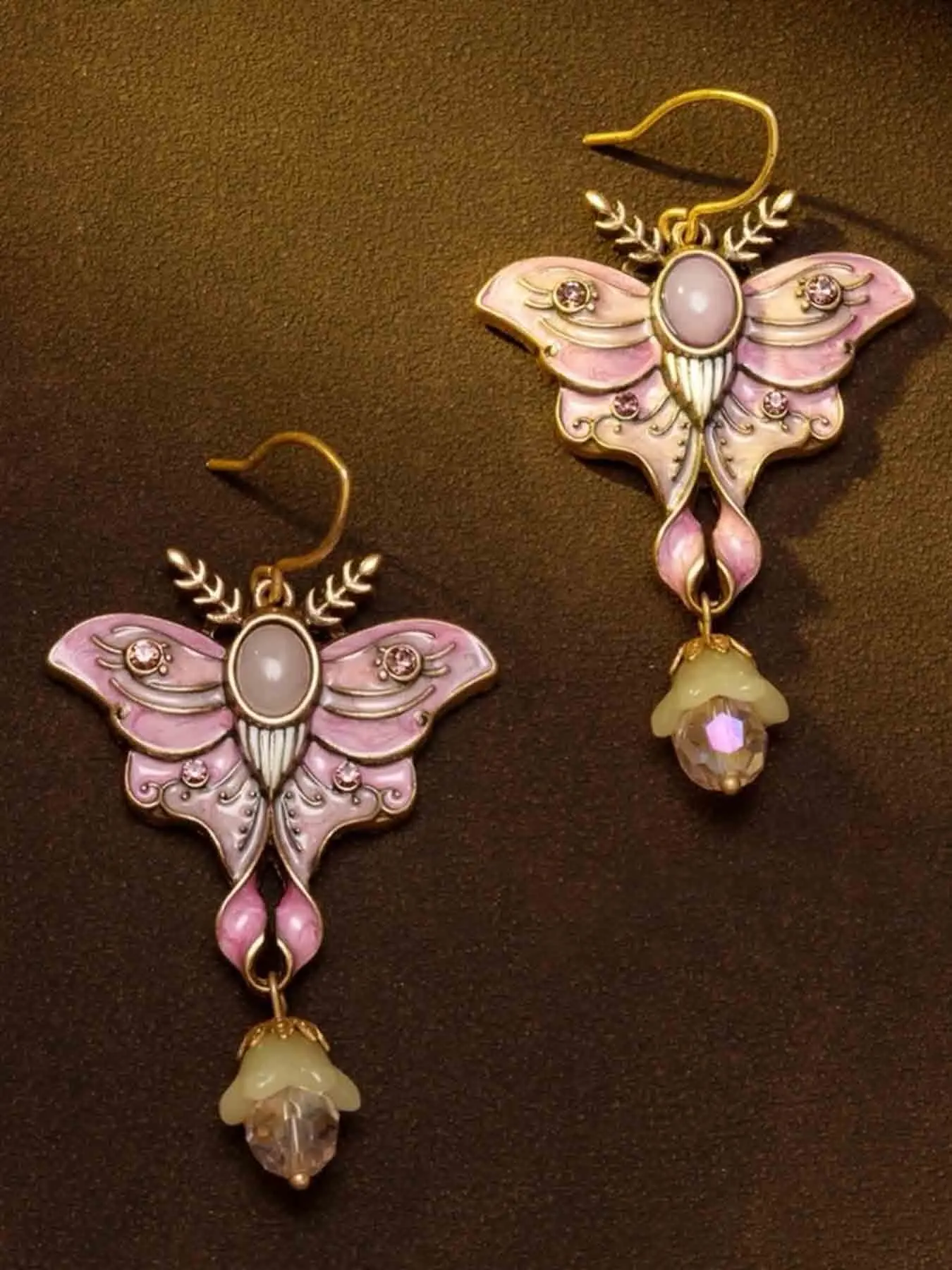 Vintage Butterfly Fairy Enamel Artificial Crystal Drop Earrings, Elegant Ladies' Party Holiday Design Jewelry Gift, Dangle Earrings
