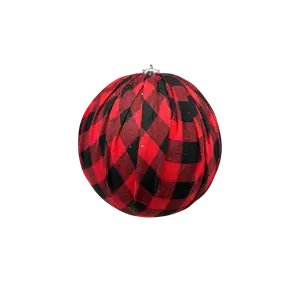 9"   Shatterproof Buffalo Plaid Fabric Wrapped Ball Ornament