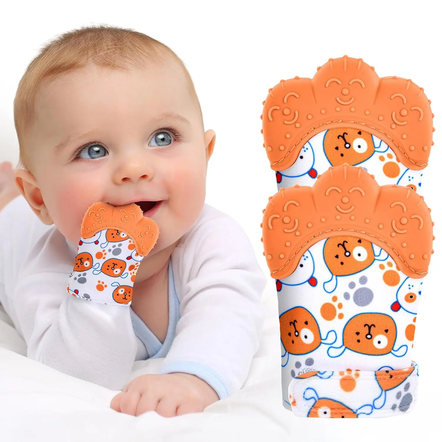 2Pack Silicone Teething Mitt, Soothing Infant Teething Mitten Pain Relief, Prevent Scratches Glove, Safe Silicone Teething Toys  0-12 Months