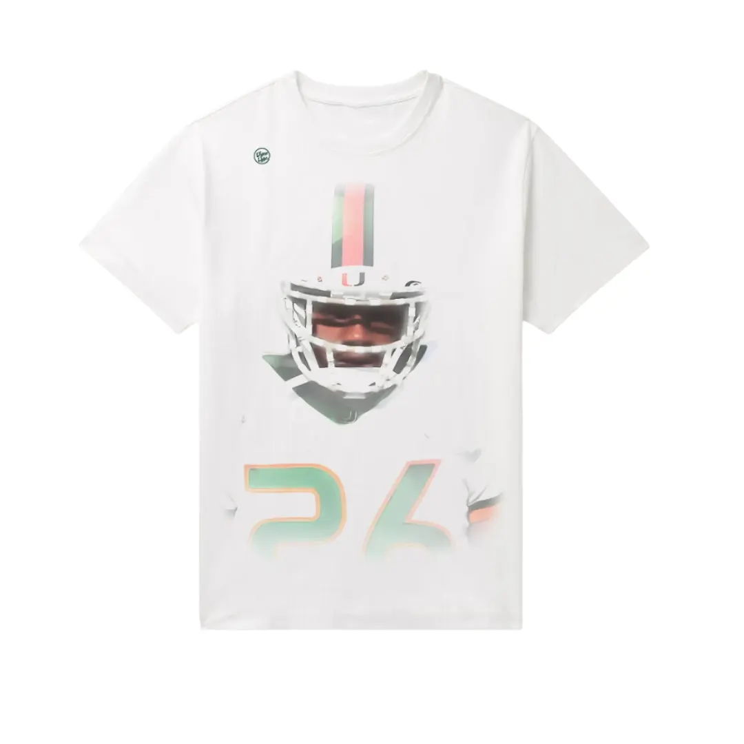 Miami University Hurricanes Men's Short-Sleeve Round Neck Casual Taped Helmet T-Shirt, Menswear Top