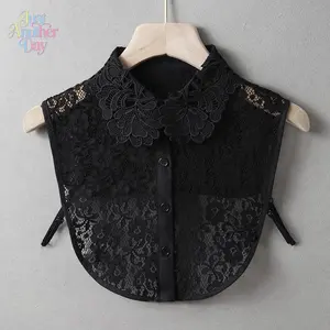 Black Lace Detachable Collar, Elegant Floral Lace Fake Shirt Collar for Women, Versatile Decorative Neckline for Sweaters