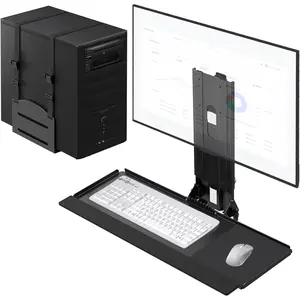 and Keyboard Wall Mount with CPU Holder for 32" Monitors (55 lbs Max), Keyboard Tray (4.4 lbs Load) & CPU Holder (22 lbs Capacity) - Height Adjustable, with  Pad, VESA75/100