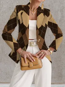 Women's Fall Outdoor Print Notched Lapel Blazer Jacket, Single Piece Casual Outerwear, Stylish Autumn Fashion, Perfect for Daily Wear