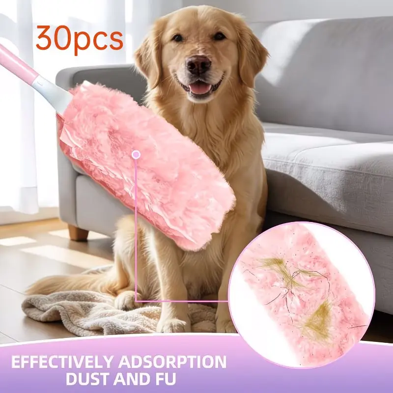 30-Pack Disposable Electrostatic Duster with Handle, Replaceable Head for Home, Car, Electronics, Keyboard, Furniture Cleaning
