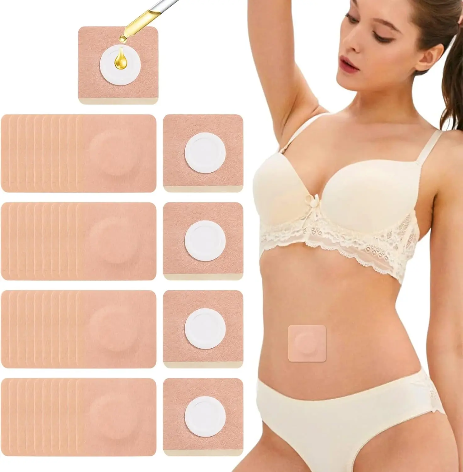 50PCS Castor Oil Patches Square, Carrier Patches for Castor Oil | Medical-Grade Self-Adhesive Pads | Belly Button Patch for Caster Oil, Portable Breathable Anti Leakage Anti-Slip No Wash