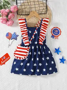 Toddler Kid Girl 4th of July Dress Independence Day Festive Girls American Flag Ruffle Patchwork Dress With Crossbody Bag Ready Stock 42503074 Baby Clothing