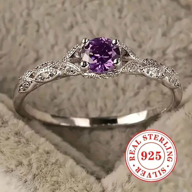 925 Silver Elegant Amethyst Ring with Amethyst Stone, Multi-Size Fits Unisex Costume Jewelry for Daily Wear & Anniversary Gifting, Gift-Ready, Model Hu366334