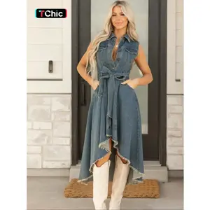 Women's sleeveless denim dress, summer casual fashion, comfortable and fashionable design, very suitable for daily wear, women's clothingRAIMENTRY