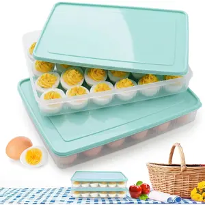Deviled Egg Containers with Lid, (Set of 2), Deviled Egg Holder Tray Carrier for Refrigerator with 48 Holes, Fridge Stackable Kitchen Portable Countertop Storage