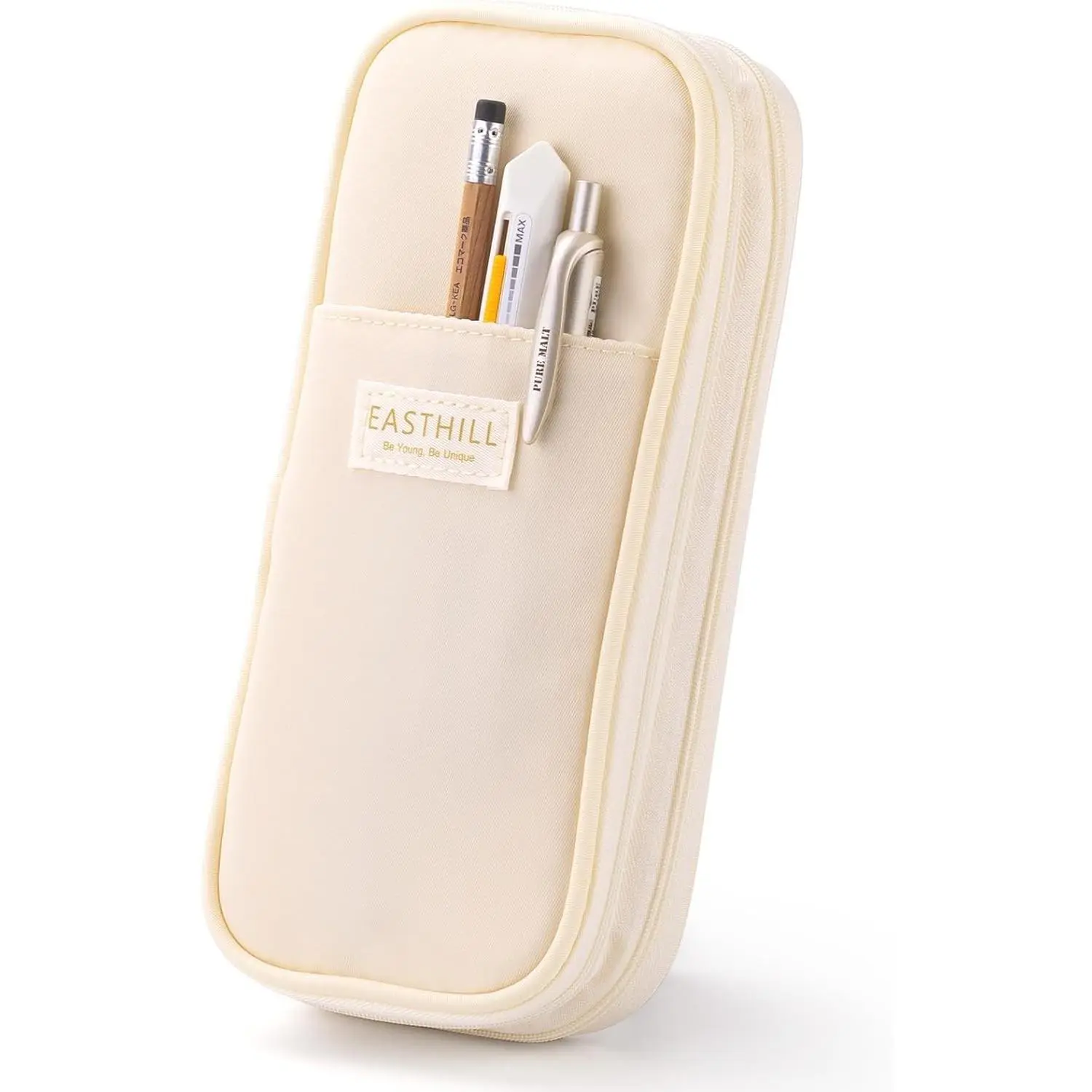 EASTHILL Big Capacity Pencil Case Large Pencil Pouch Stationery Pen Bag for Teen Girls-Cream Gift