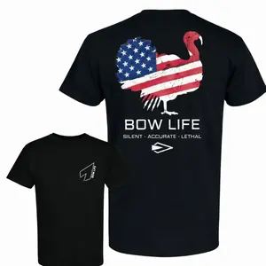 Ol'tom Patriotic Turkey Bow Hunting T-Shirt, American Flag Bird Graphic Tee for Men, Archery Outdoor Shirt, Rustic Country Back Print Tee, Turkey Season, Men's Flash Deals, Gift For Bow Hunters