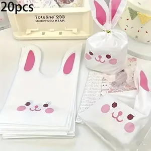 20pcs Easter Bunny Ear Bags with Moving Eyes, Party Gift Bags for Easter Birthday Parties, Party Supplies, Candy Storage Bulk Pack for Home Use