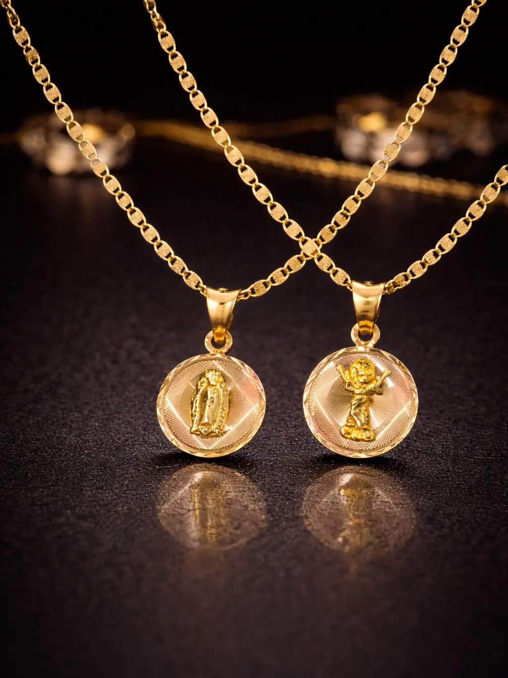 14K Gold Necklace Virgen de Guadalupe & Divino Nino Chain and Pendant Gifts for Girls Womens