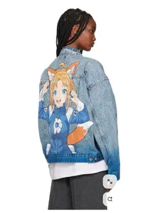 Doublet Blue Denim Jacket for Men and Women – Bold Graphic Streetwear Jacket with Anime-Inspired Design – Vintage Wash Oversized Jean Jacket for Trendy Casual Looks