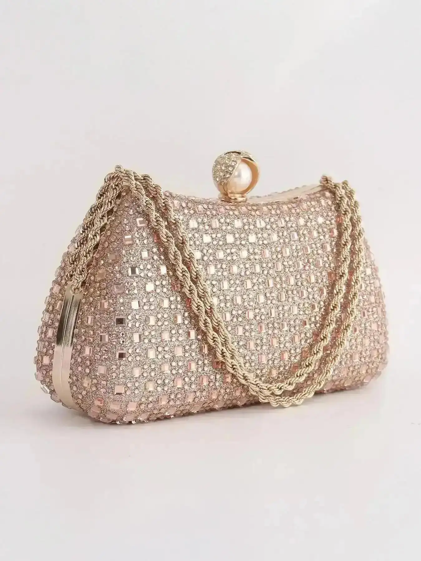 Sparkling Rhinestone, Sparkling Embellishments Ladies' Clutch Evening Bag, Festive Bag, Party Bag, Diamond-Studded Ring Handbag, Shoulder Chain Crossbody Bag Ideal for Weddings, Parties, Banquets, Easter, Graduation