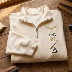 Embroidered Magic Wizard Quater Zip, Vintage Bookish Crewneck, School House T-shirt, Pullover Gift for Fans