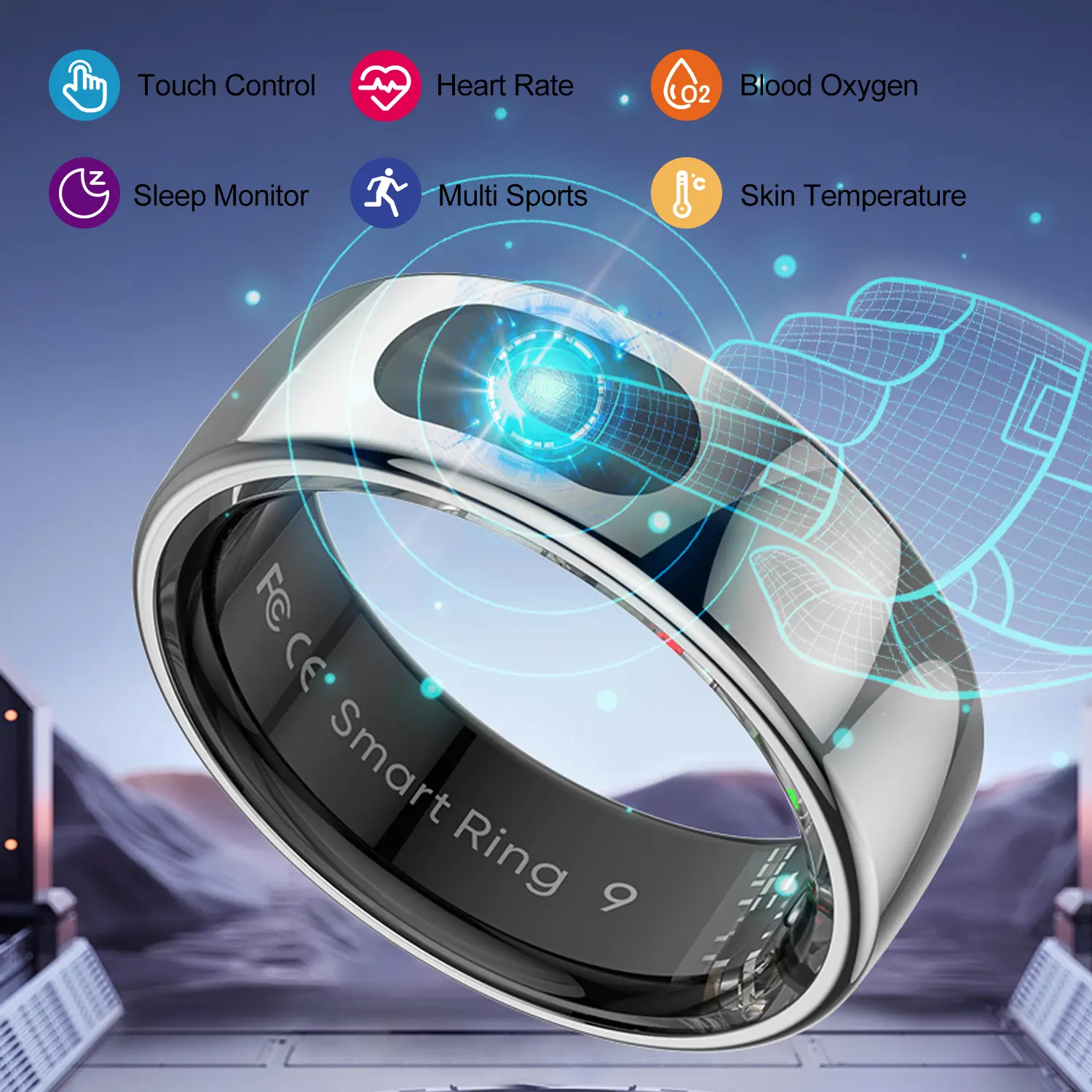 R08 Silicone Smart Wearable Ring for Men - Android Compatible, Cordless Bluetooth Multi Sports Fitness Tracker, Touch Control, Health Monitor, IP68/5ATM Waterproof, Skin Temperature Measure, Universal Remote, Music Control, Workout